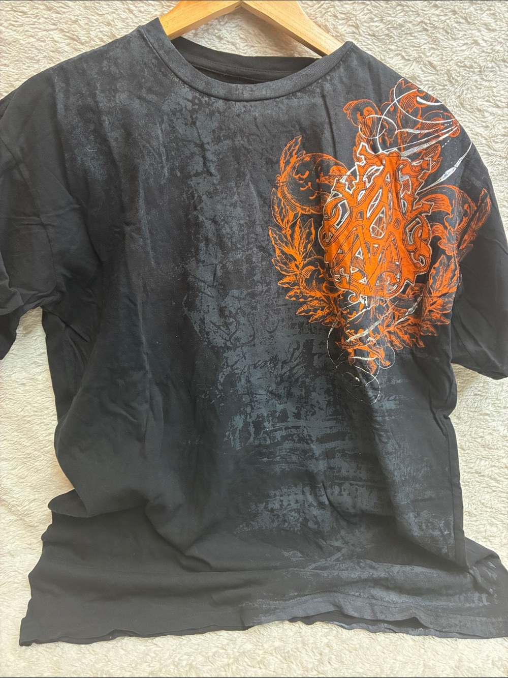 Archaic by Affliction Black Men's Graphic Tee with Orange Crest Design | XL